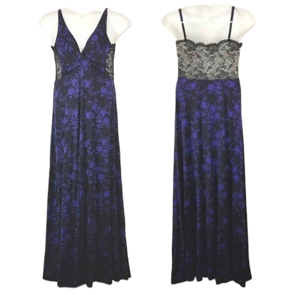 Womens Sleeveless Maxi Slip Dress Size Large Purple Black Lace Fairy Grunge